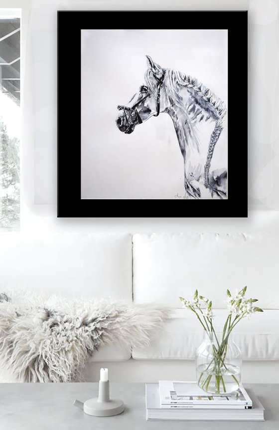 La tresse / Framed Horse Equine Art  Modern Contemporary