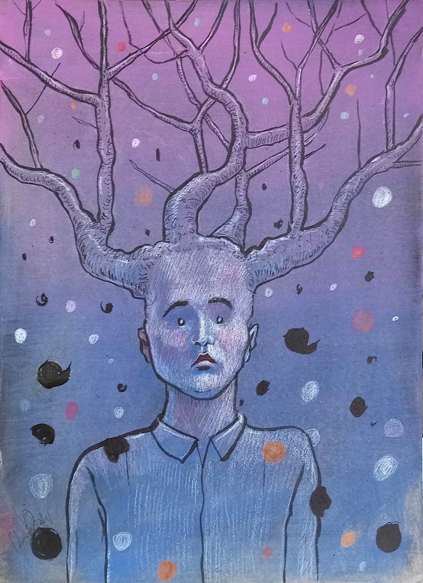 Illustrative Portrait Drawing By Paolo Beneforti, 12 X 17", The Falling Ideas, Original Artwork