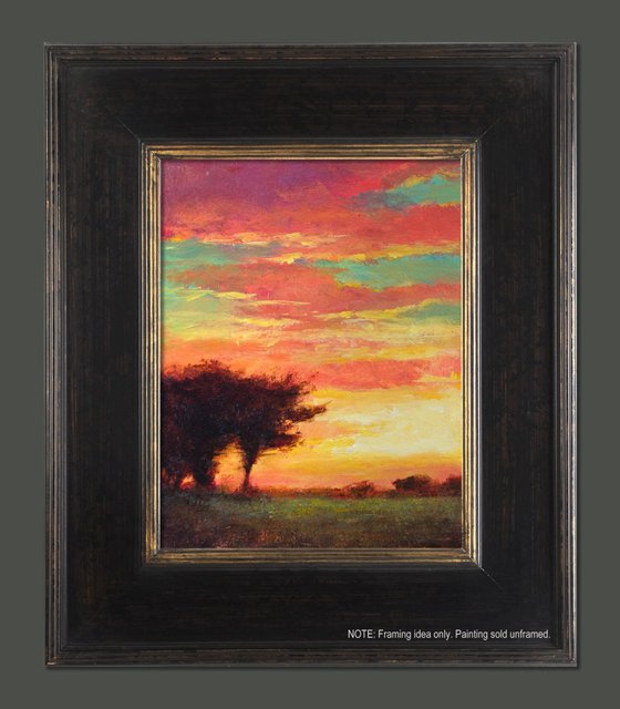 Sunset Trees Coastal Cypress landscape 8x10 inches