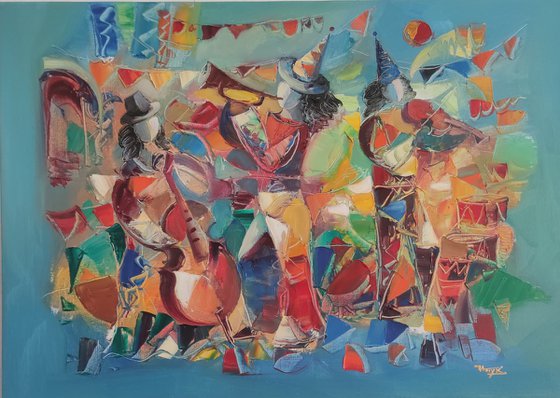 Musical festival (70x50cm, oil/canvas, abstract art, ready to hang)
