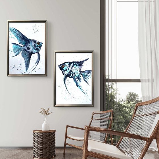 Set of 2 Exotic Blue fish