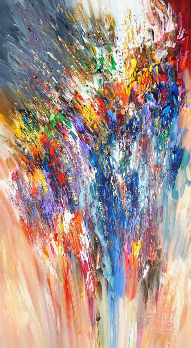 Abstract Acrylic Painting By Peter Nottrott, 33 X 61", A Special Day L 2, Original Artwork