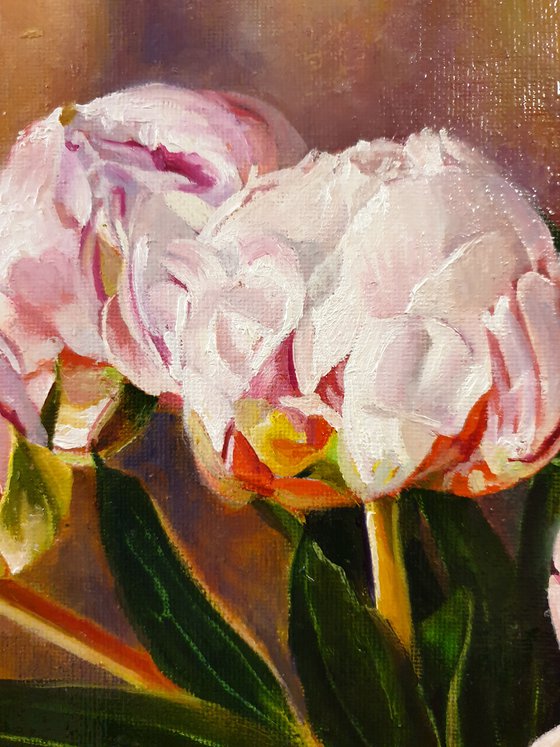 "Evening peonies." still life peony old vase summer  liGHt original painting  GIFT (2020)