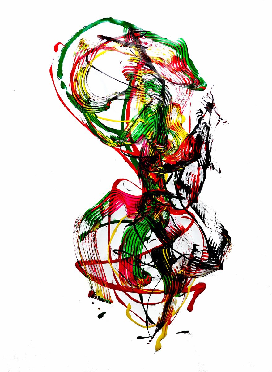 Expressive Abstract Acrylic Painting By Newel Hunter, 44 X 60", Taming The Dragon, Original Artwork