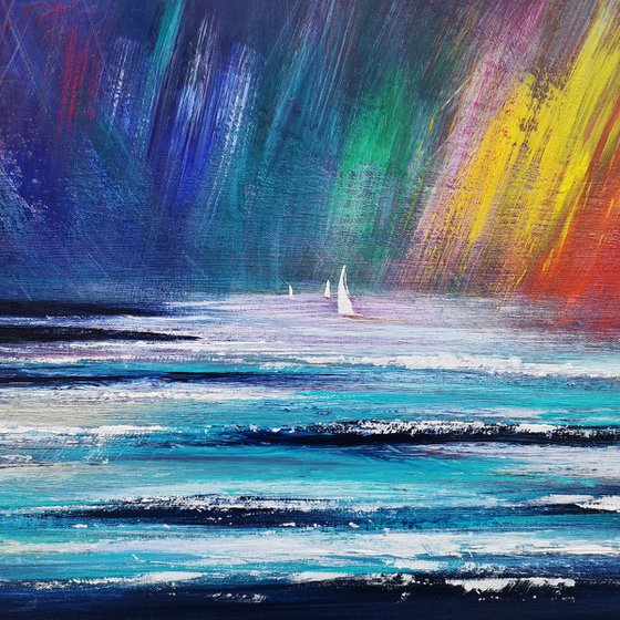 "Chasing Rainbows" - Cornish Seascape, Art, Skyscape