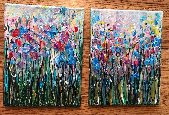 Together in Harmony  Abstract of  Two small paintings 7"x 9" x 0.5" and  7"x 9" x 0.5"