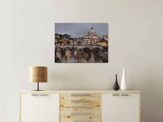 St. Angelo Bridge in Rome, Italy - Original oil painting