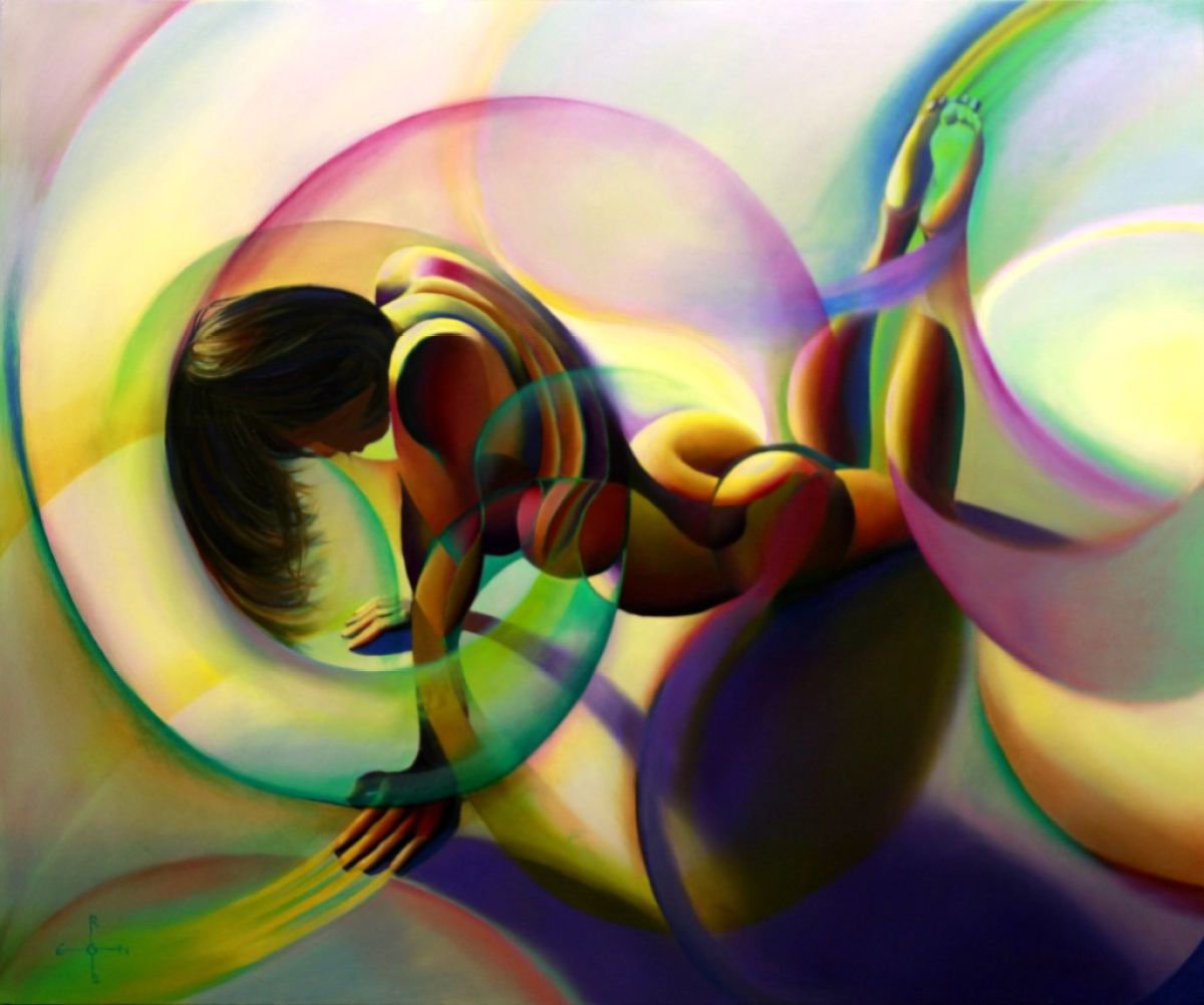 Geometric Abstract Oil Painting By Corne Akkers, 47 X 39, Roundism - 02-12-14, Original Artwork