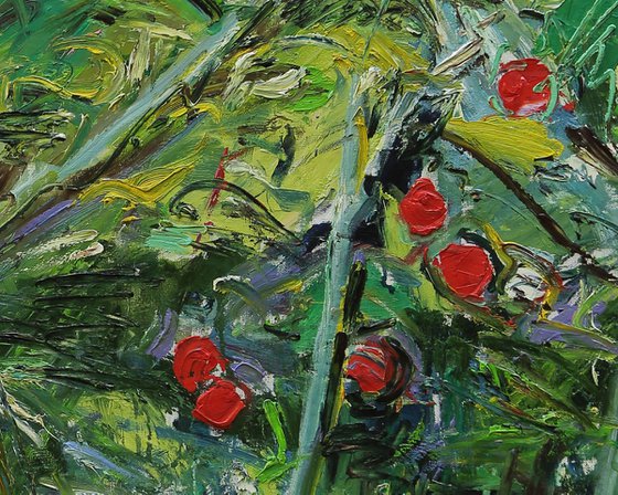 OVERGROWN ROSEHIPS - XXL Large Floral Art - original painting plants trees landscape art green summer nature impressionism art office interior home decore 150x200