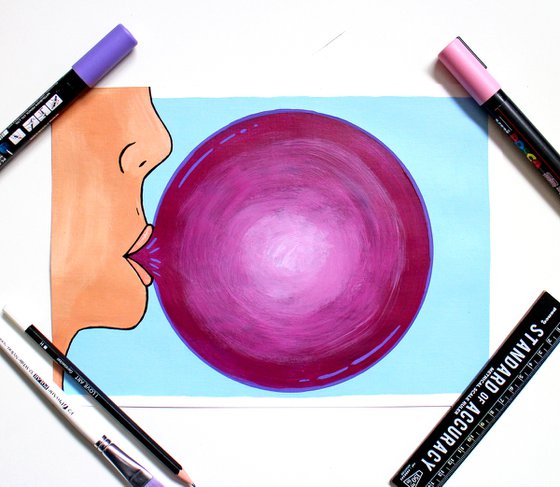 Purple Bubble Gum A4 Painting