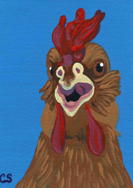 ACEO ATC Original Miniature Painting Chicken Farmyard Art-Carla Smale