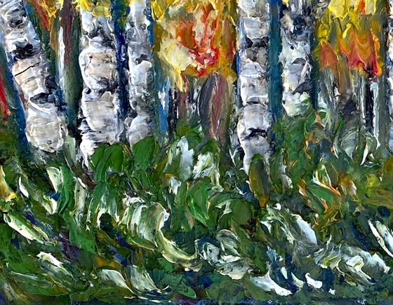 Aspen Trees  #2 impasto with Palette Knife