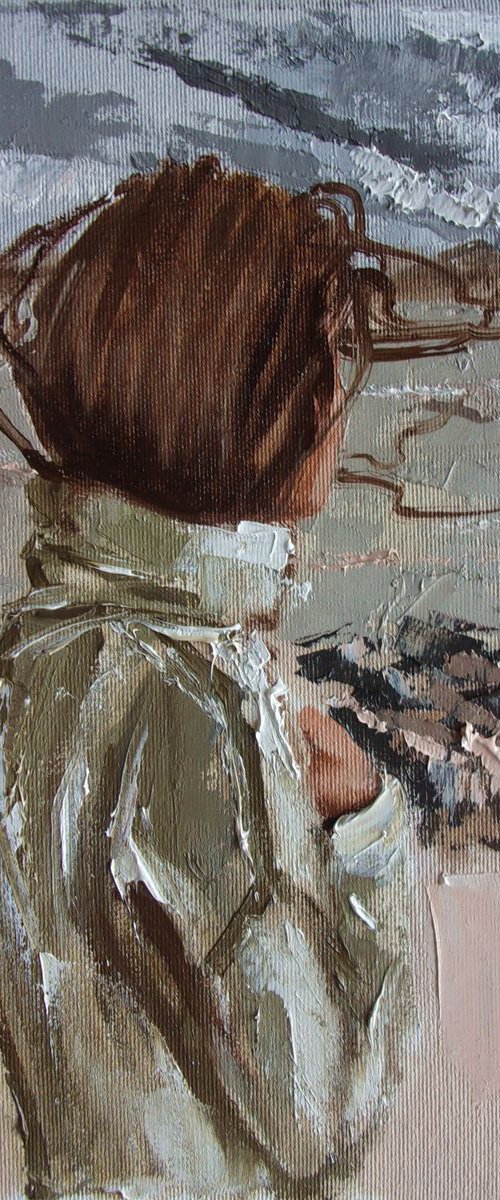 " STORMY ... " original painting SEA spring palette knife GIFT by Monika Luniak