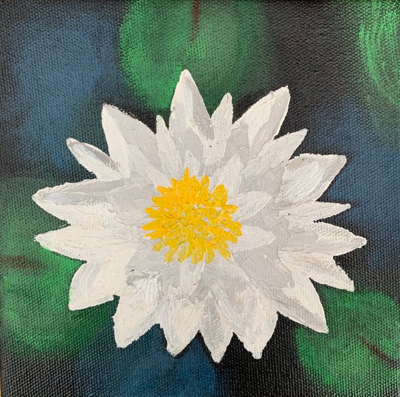 White water lily ! Small Impasto Painting!!  Ready to hang