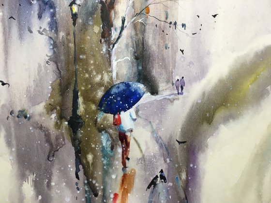 Watercolor “Suddenly snow” perfect gift