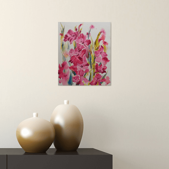 Gladioli flowers watercolor