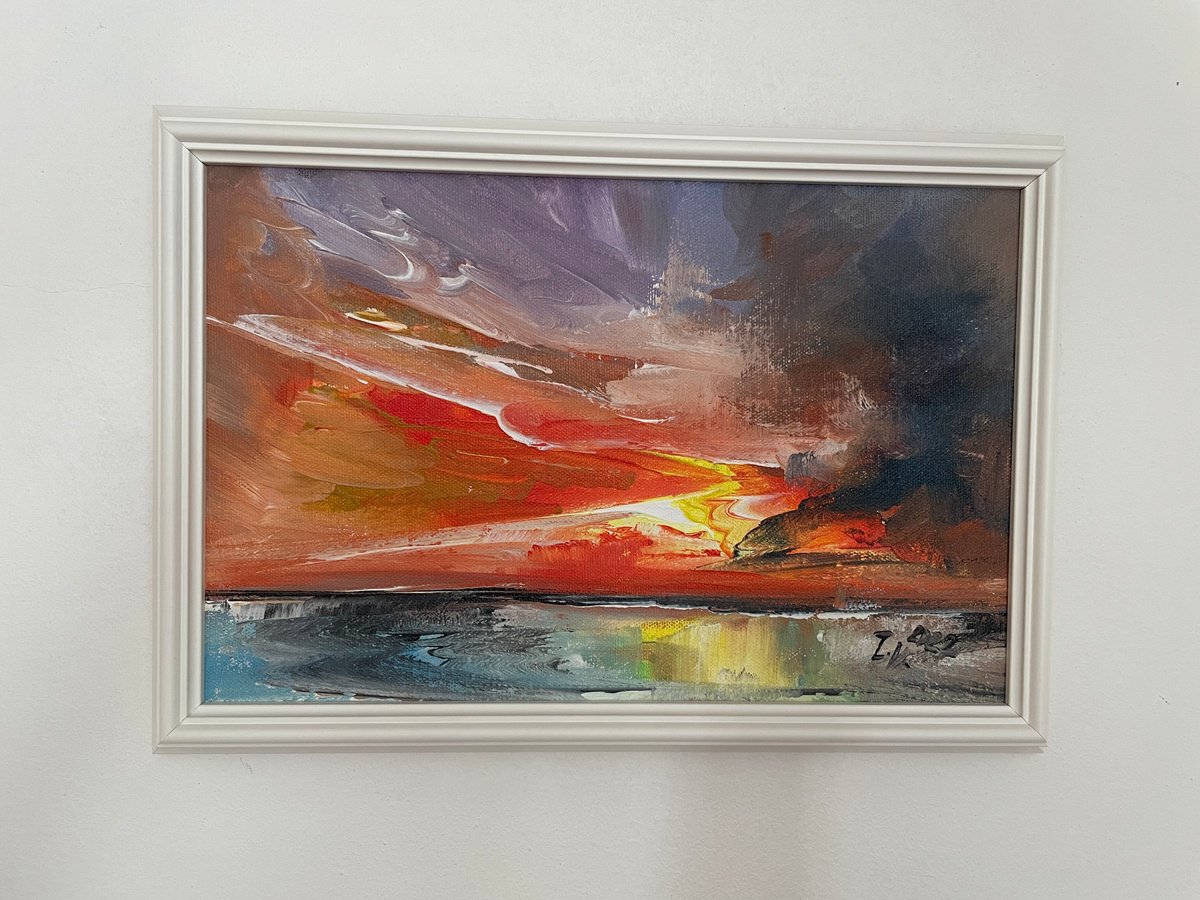 Abstract Landscape Acrylic Painting By Timea Valsami, 13 X 9", Abstract Sunset Iii, Original Artwork