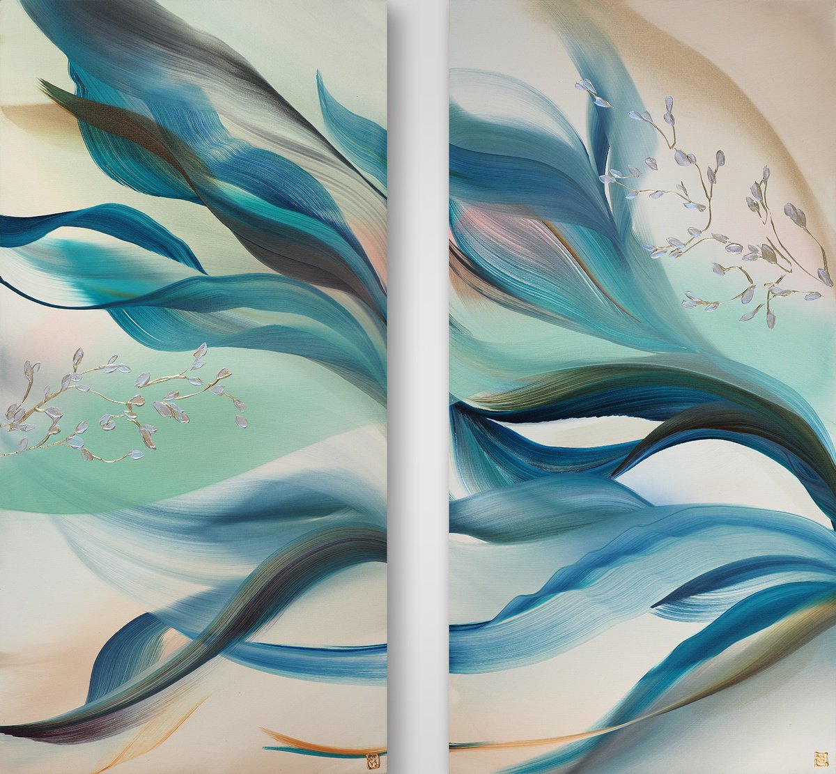 Abstract Acrylic Painting By Novi Lim, 50 X 48", Written In Water, Original Artwork