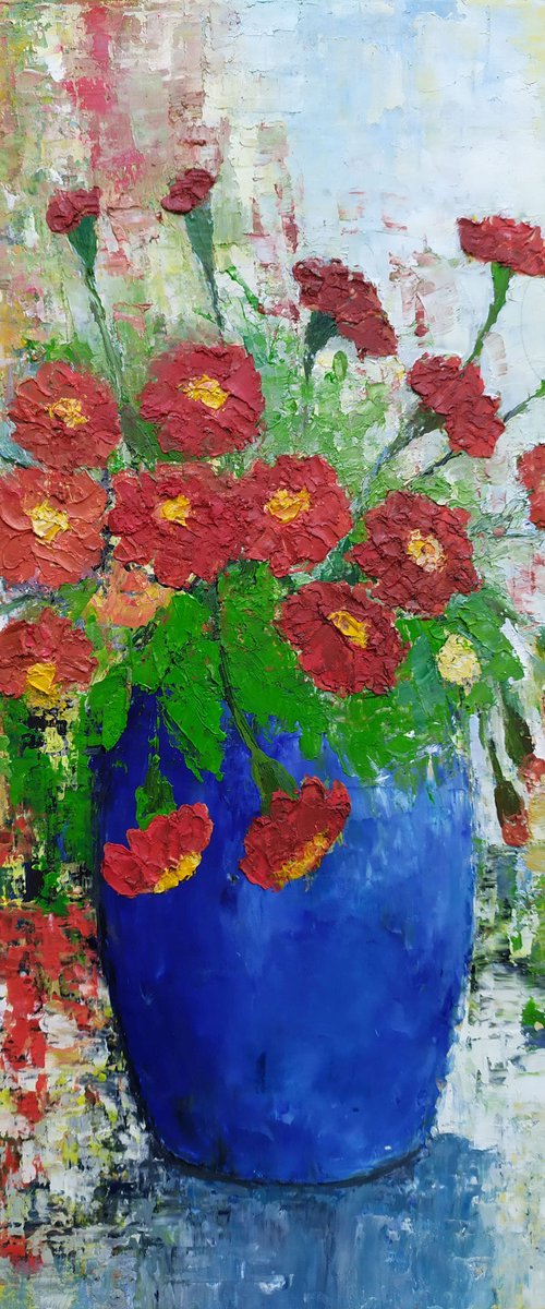 Marigolds flowers in a vase by Maria Karalyos