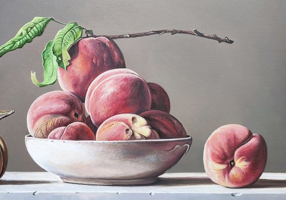 Still life - peaches (40x60cm, oil painting, ready to hang)