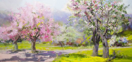 Oversized Landscape Painting - Spring Garden
