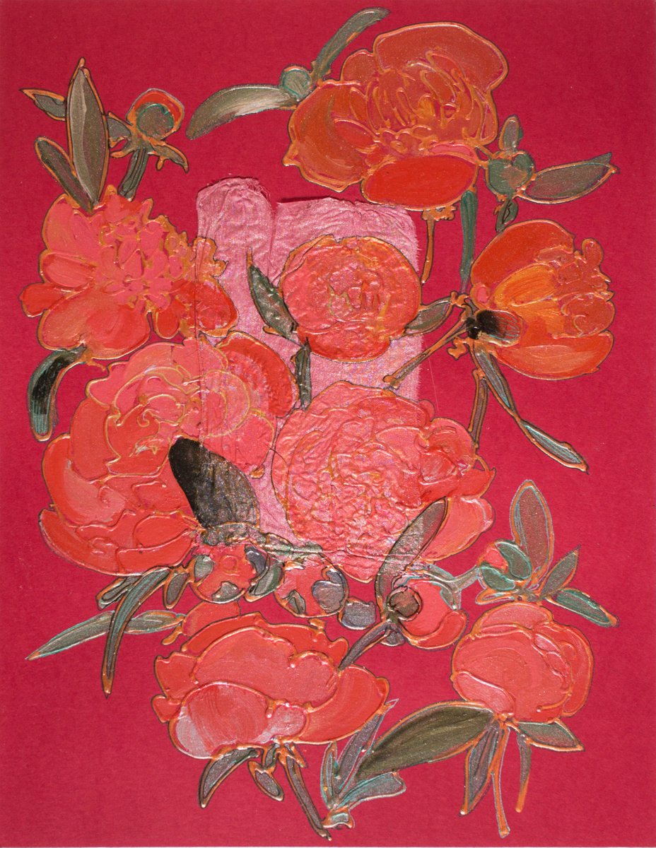Red peonies on red by Vlada Lisowska