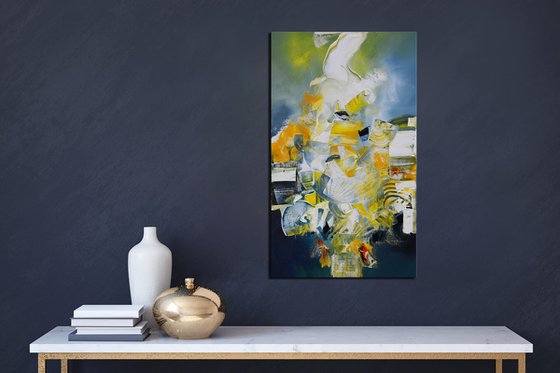 Sunshine city - bold yellow gold and navy blue abstract