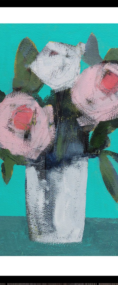 Summer Flowers on Blue IV by Jan Rippingham