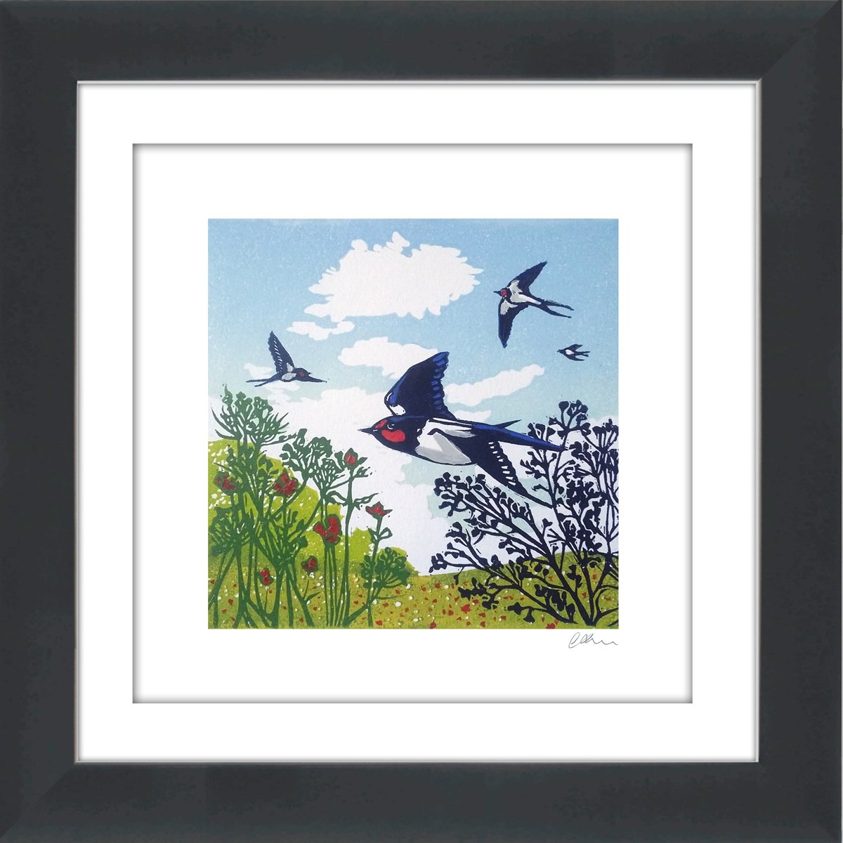 Illustrative Animal Linocut By Carolynne Coulson, 12 X 12, Summer Skies, Original Artwork