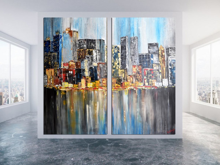 New York Skyline Acrylic Art Modern Nyc Art Or Artfinder