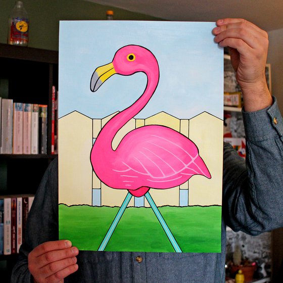 Pink Flamingo Pop Art Painting on Unframed A3 Paper