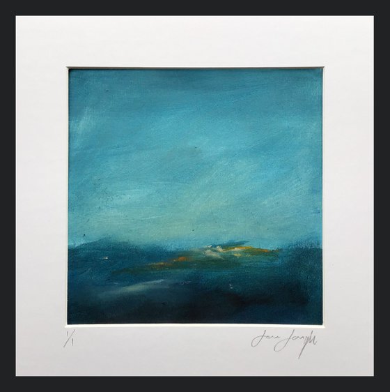 Blur Horizon I - original, mounted blue abstract painting