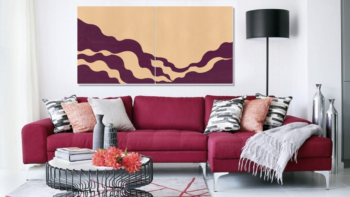 Abstract Landscape Acrylic Painting By Marina Krylova, 63 X 31", Contemporary Landscape #12, Original Artwork