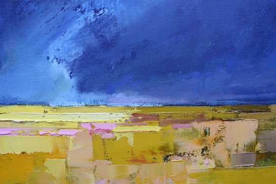 'Blue Horizon Line' Landscape, Blue Sky, field, Summer Impressionist Study