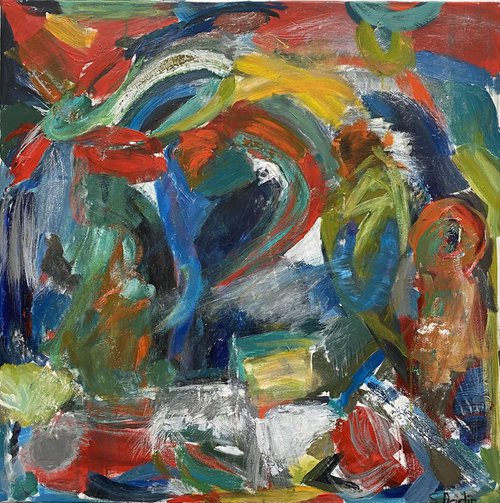 Abstract Acrylic Artwork 100x100 Red & blue Inspiration by Sylvie Dodin