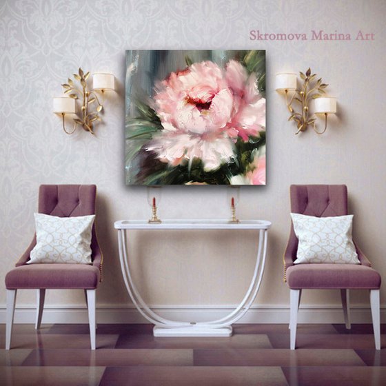 ROYAL PEONY - Large Flowers. Peony art. Peony Flowers. Bedroom. Gray wall. Blush. Abstract peony. Pink. Peony Bouquet.