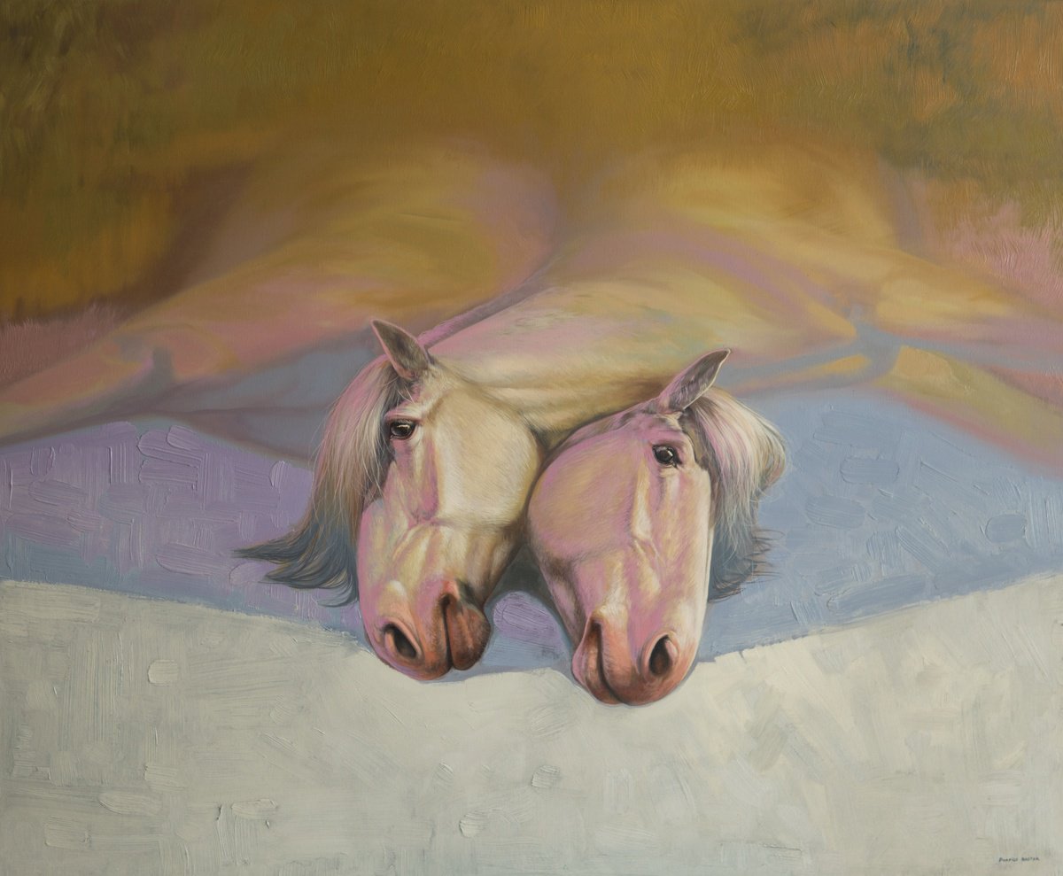 Impressionistic Animal Oil Painting By Anastasia Parfilo, 43 X 35, Couple Souls, Original Artwork