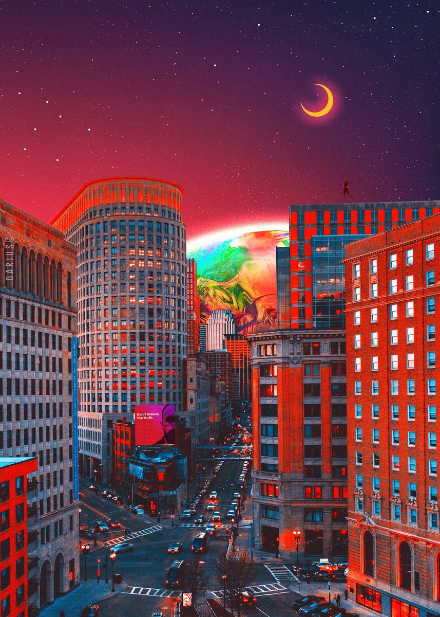 Surrealistic Landscape Giclee Print By Darius Comi, 12 X 18, Urban Eclipse, Original Artwork