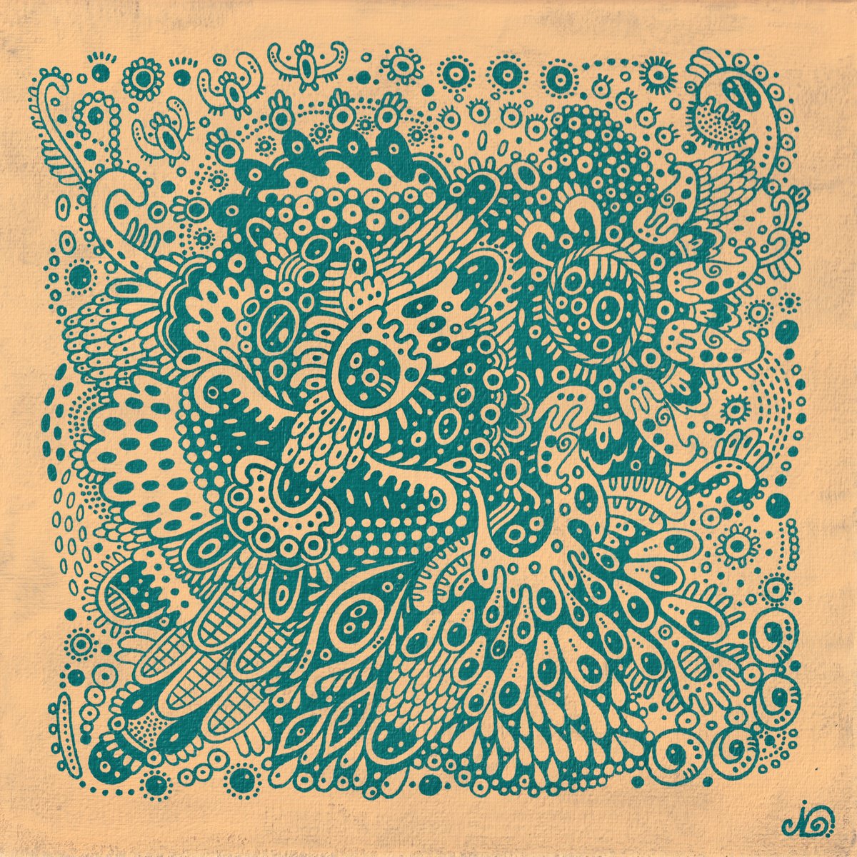 Organic Botanical Acrylic Painting By Veronika Demenko, 8 X 8", Surreal Pattern N.40, Original Artwork