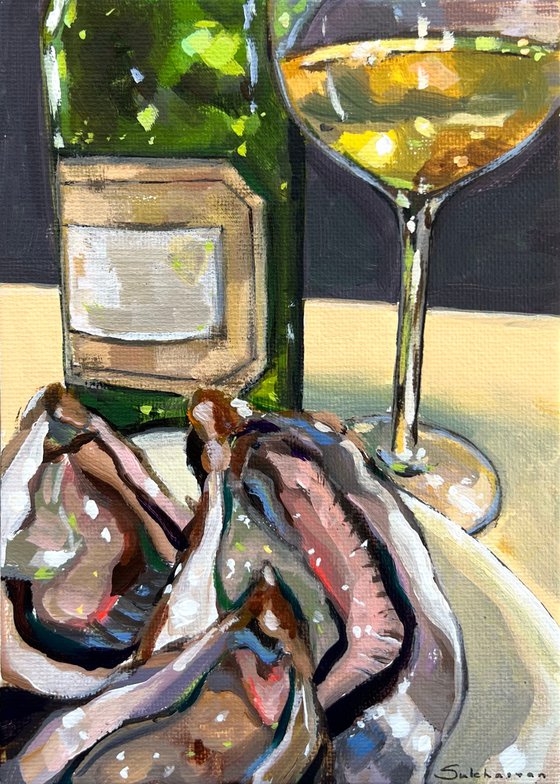 Still Life with White Wine and Oysters