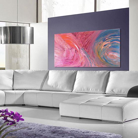 Eclipse of the moon - 120x60 cm, LARGE XXL, Original abstract painting, oil on canvas