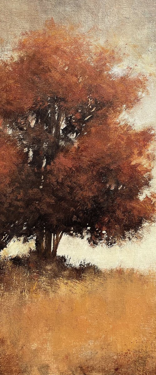 Red Trees 220915, Fall colors red tree painting by Don Bishop
