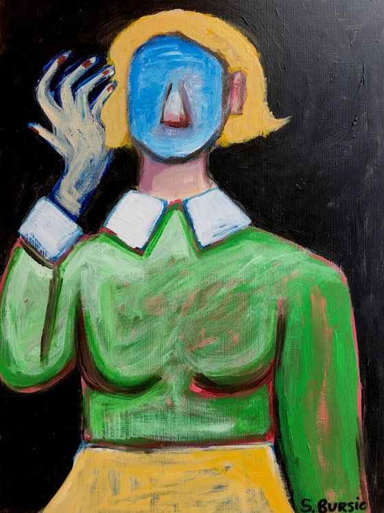 Woman with Blue Face - Quirky Funny Humour Artwork