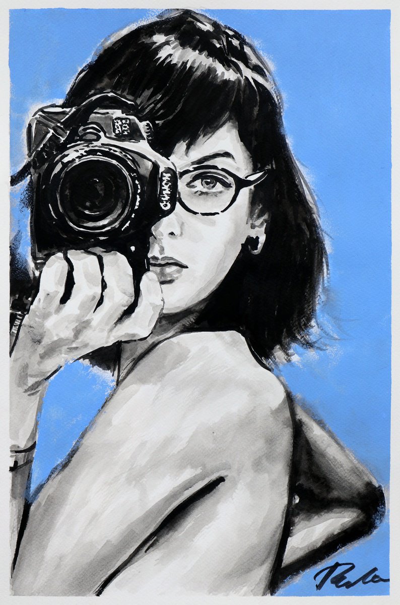 Urban And Pop Portrait Ink Drawing By Tashe, 12 X 18", Focus And Horizon, Original Artwork