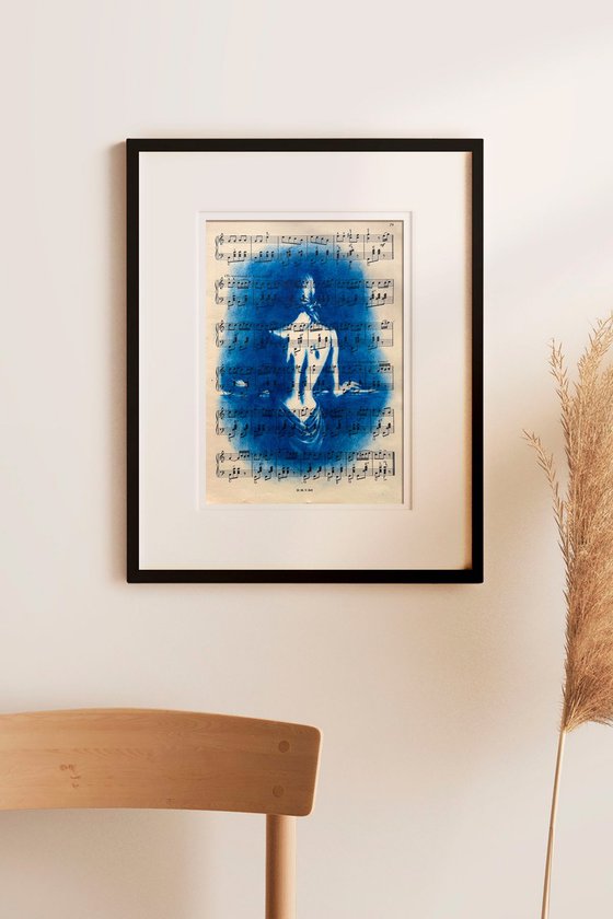 Muse №6 - Blue Moonlight Woman Playing Piano