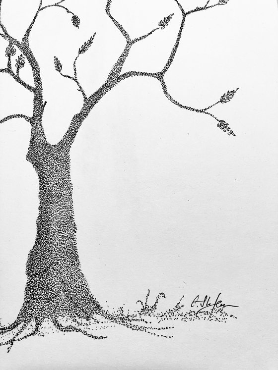 Solitary tree - ink on paper - dots