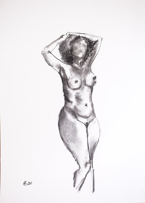 Nude in charcoal. 38. Black and white minimalistic female girl beauty body positive by Sasha Romm