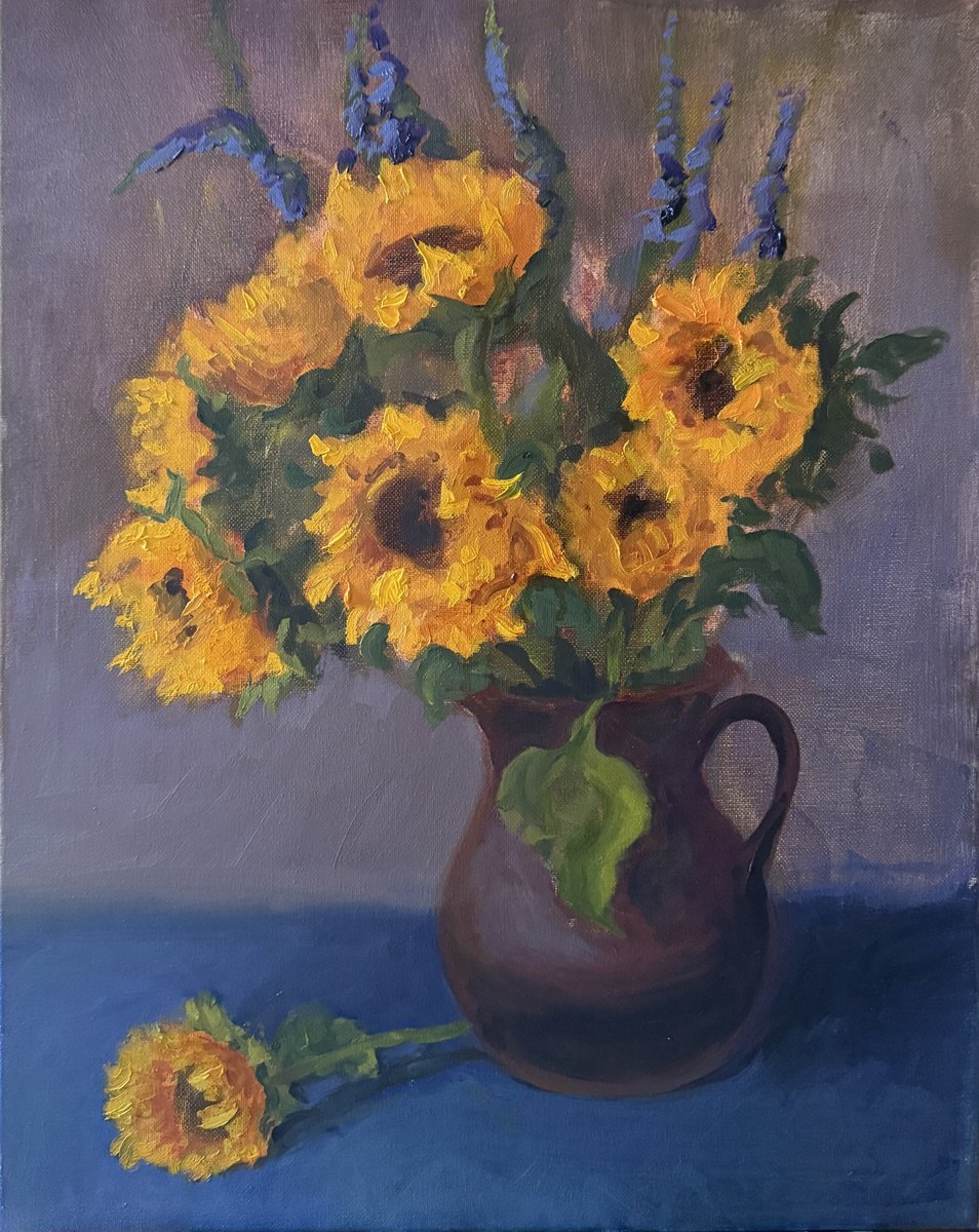 Impressionistic Botanical Oil Painting By Kate Sosonna, 16 X 20", Sunflowers, Original Artwork