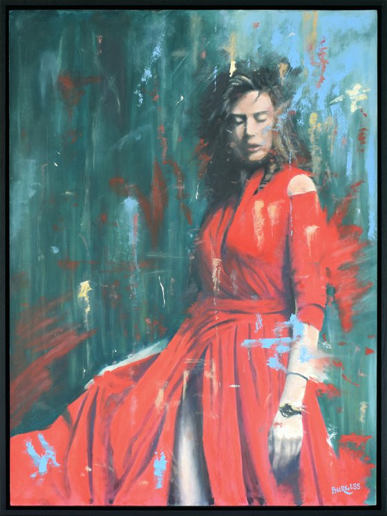 Expressive female portrait - contemporary artwork - Framed Oil On Board