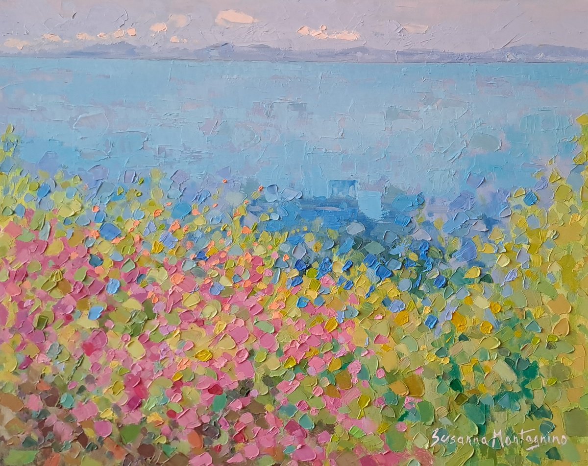 Impressionistic Landscape Oil Painting By Susanna Montagnino, 20 X 16", Seascape, Original Artwork
